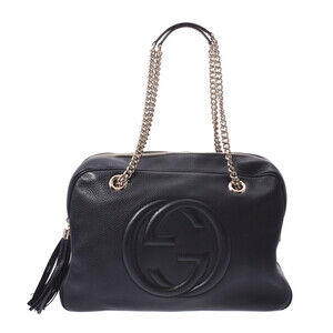 Gucci Soho Chain Tote Bag Interlocking GG Black Leather